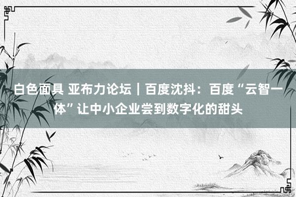 白色面具 亚布力论坛｜百度沈抖：百度“云智一体”让中小企业尝到数字化的甜头