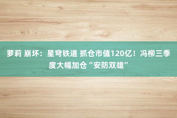 萝莉 崩坏：星穹铁道 抓仓市值120亿！冯柳三季度大幅加仓“安防双雄”