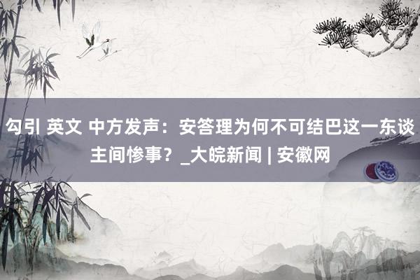 勾引 英文 中方发声：安答理为何不可结巴这一东谈主间惨事？_大皖新闻 | 安徽网