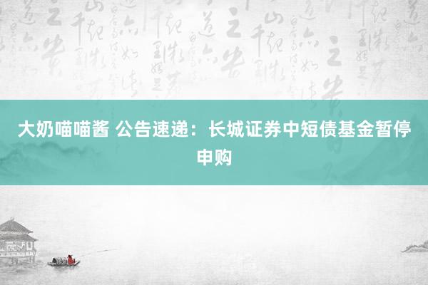 大奶喵喵酱 公告速递：长城证券中短债基金暂停申购