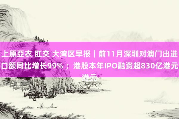 上原亞衣 肛交 大湾区早报｜前11月深圳对澳门出进口额同比增长99% ；港股本年IPO融资超830亿港元