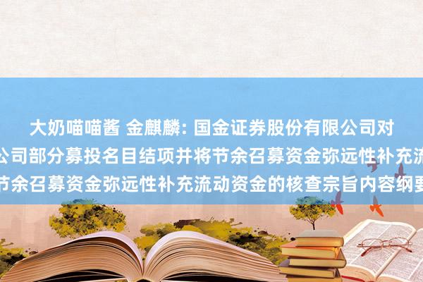 大奶喵喵酱 金麒麟: 国金证券股份有限公司对于山东金麒麟股份有限公司部分募投名目结项并将节余召募资金弥远性补充流动资金的核查宗旨内容纲要